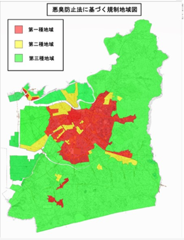 悪臭防止法規制地域図