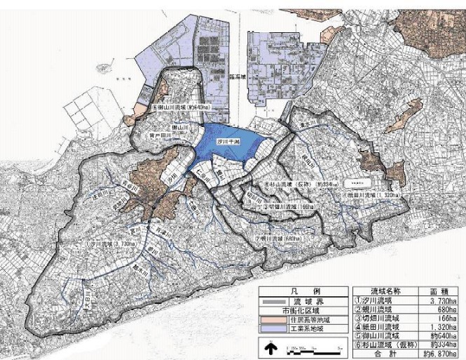 汐川干潟の集水域と臨海域